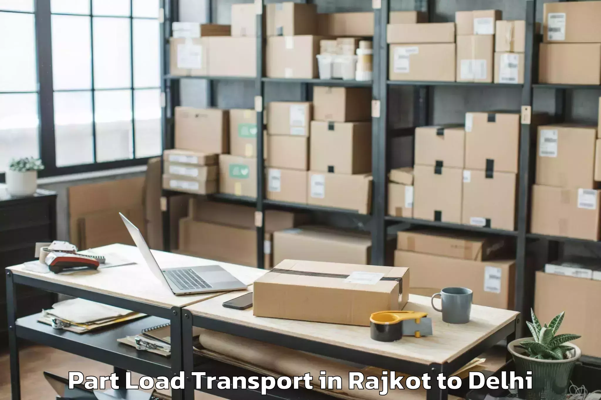 Trusted Rajkot to Chanakya Puri Part Load Transport